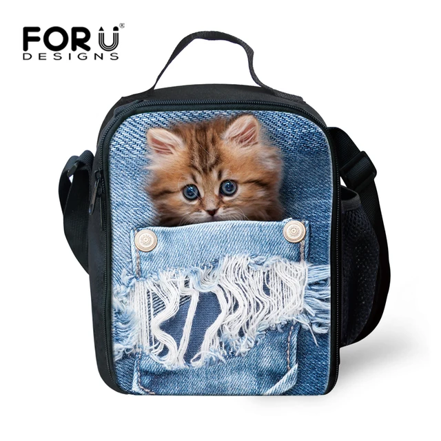 Forudesigns Blue Jeans Animal Cat Lunch Bag For Kids Cute Forudesigns Blue Jeans Animal Cat Lunch Bag For Kids Cute Women Office Box Insulated
