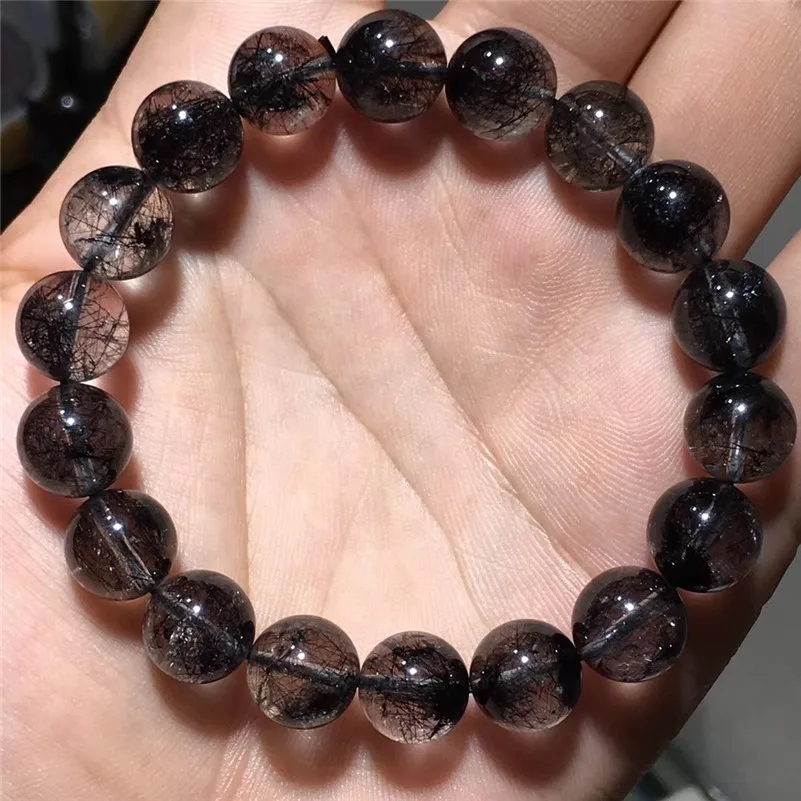 

11.5mm Natural Black Hair Rutilated Quartz Bracelet Women Men Love New Gift Gemstone Stretch Fashion Round Crystal Beads Jewelry