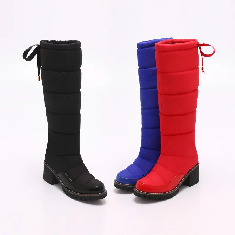 CDPUNDARI/зимние ботинки на пуху; женские ботинки до середины икры; женские ботинки на платформе с высоким каблуком; цвет черный, синий, красный