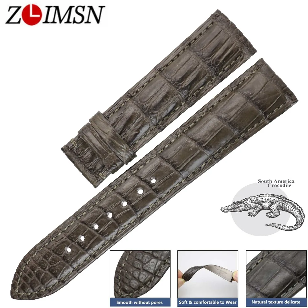 

ZLIMSN Crocodile Leather Watch Band Gray Belt Strap 14mm-24mm Genuine Alligator Leather Watchband Suitable For OMEGA Longines