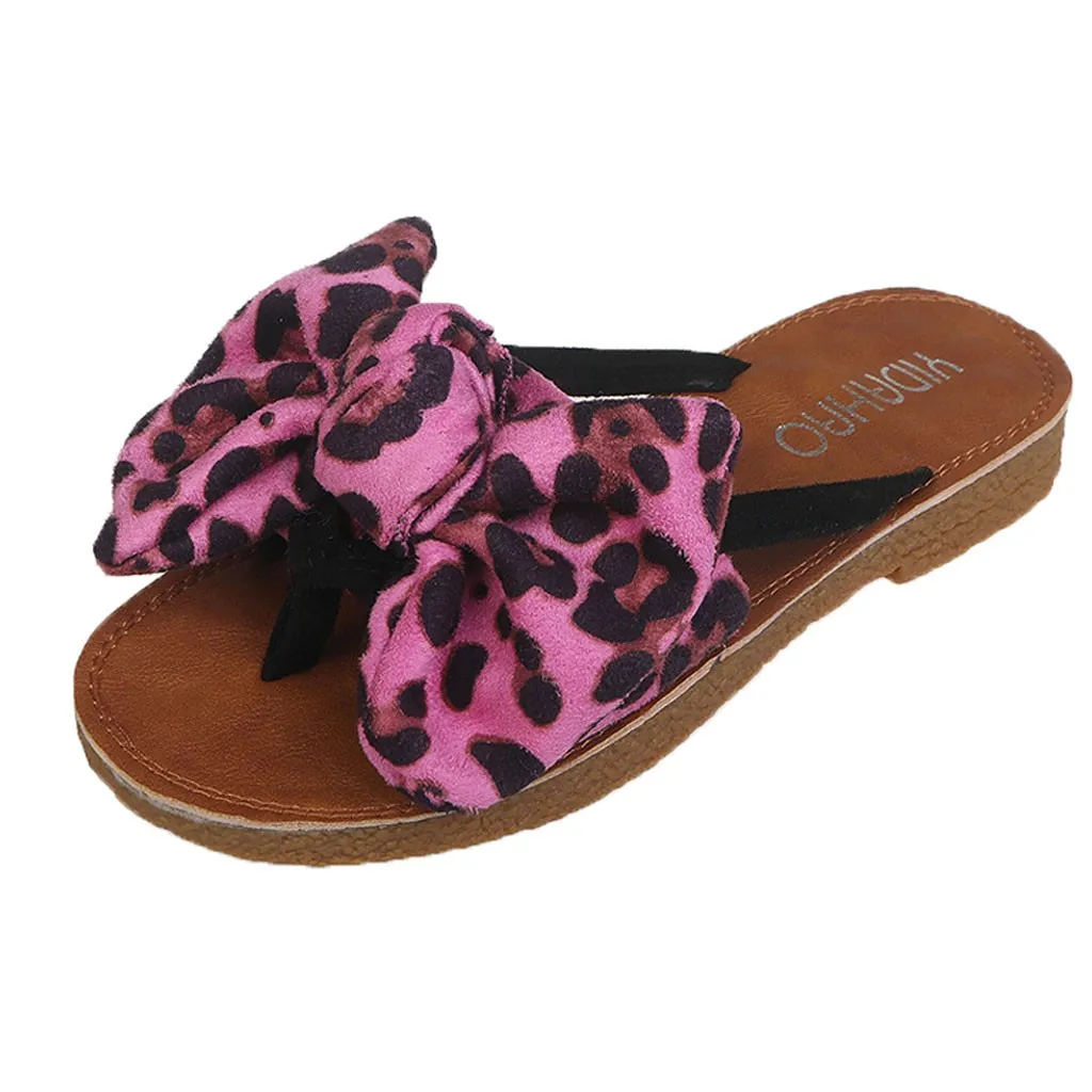 

Summer Bow Leopard Print Beach Flip Flops Sandals Women Slippers Flat Sandals fashion flat Round Toe slipper shoe outside Apr 23
