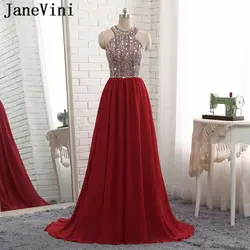 JaneVini Vestidos, шифоновое платье с блестками, украшенное кристаллами, Бордовое платье для матери невесты, ТРАПЕЦИЕВИДНОЕ ПЛАТЬЕ С Лямкой на шее