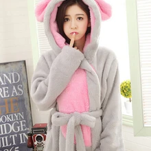 Женские фланелевые халаты с рисунком, Женские Теплые Зимние халаты, серая Пижама с рисунком кролика, коралловый флис, плотные полотенца для душа