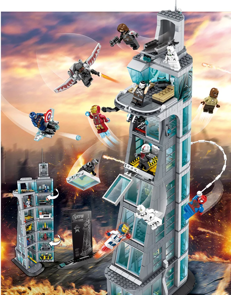 

Avenger Attack on Avengers Tower 7th floor Building Blocks Marvel Super Heroes Figures Compatible Legoings