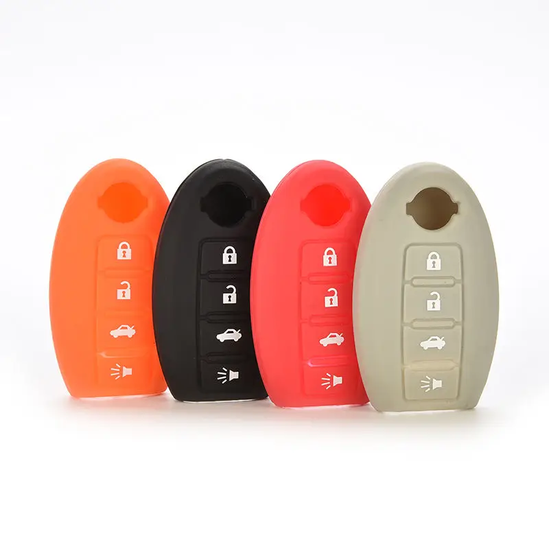 

1PC Red Orange Grey Black 4 Buttons Silicone Car Key Cover Remote Key Fob Shell Cases For Nissan Altima Maxima Car Accessories