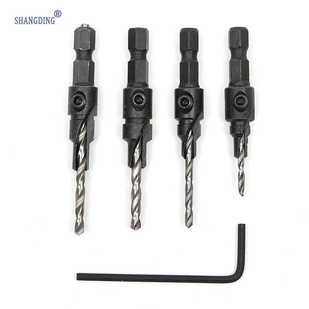 4pcs/set HSS Screw Countersink Drill Bit Set Quick Change Hex Shank 6