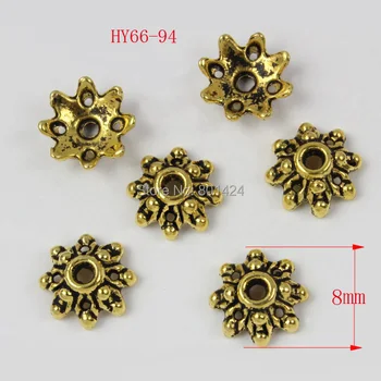 

free shipping 150pcs 66-94 fit 8mm metal beads tibetan Antique StyleTone Small Flower antique gold plated spacer beads caps