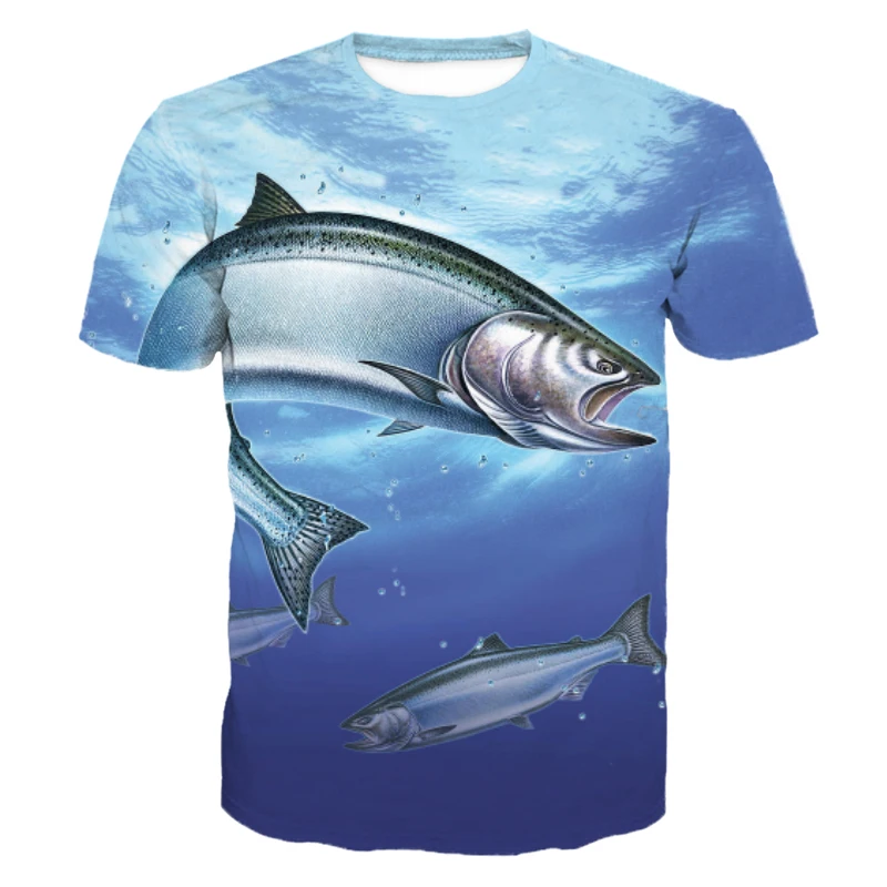 

Men's Fashion Casual T-Shirt Blue Ocean Fish Print Men Women Tops&Tees