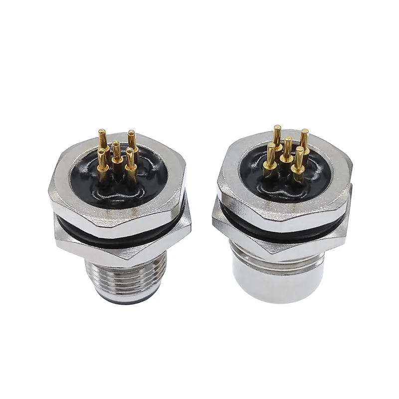 PCB sensor connector panel M12 front nut flange socket M1216 waterproof connectors 4 5 8pin screw threaded coupling male female|Connectors| - AliExpress