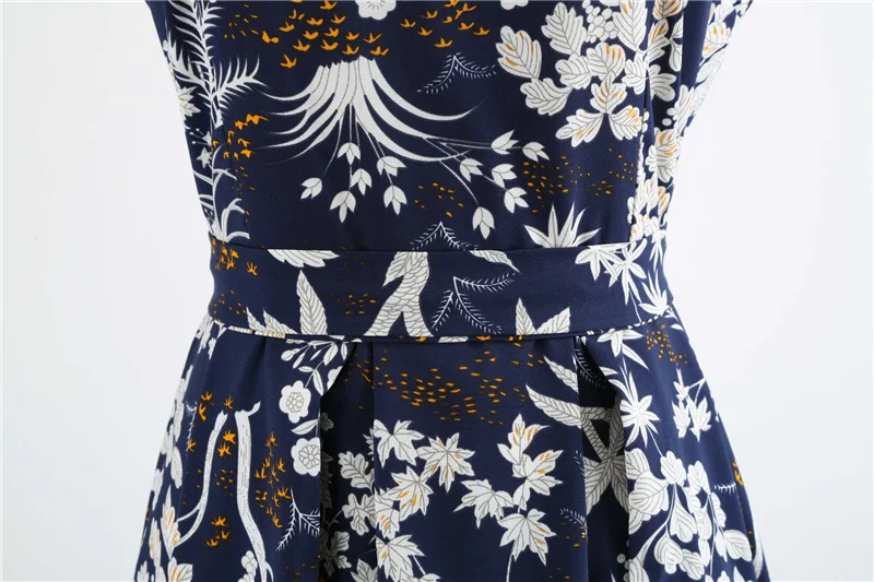 Kostlich 2018 Summer Hepburn Vintage Dress V-Neck Floral Print Dresses Women Big Swing Dress Plus Size S-2XL With Sashes Bow (37)