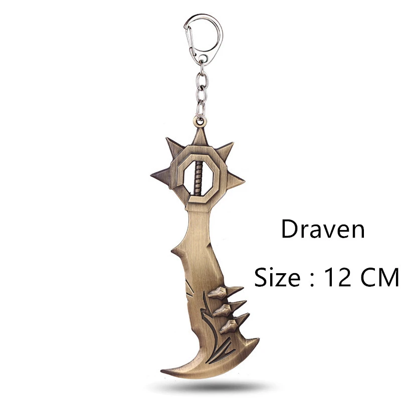 LOL Anime Metal Keychain Jinx Weapon Keychain Action Figures Toys Model Display Stand Knife Holder Zinc Alloy Key Pendent Toys