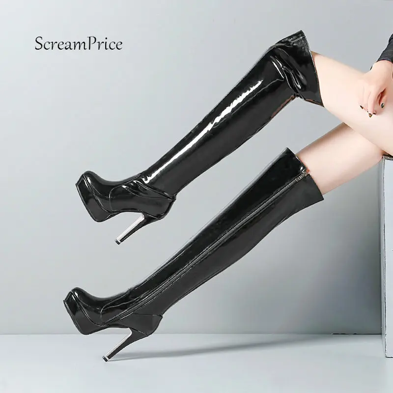 

Female Sexy Patent Leather Nightclub Thigh Boots Fashion Platofrm Over the Knee Boots Zipper Fall Winter Women Shoes 2018 New