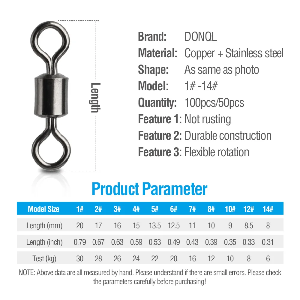 DONQL 50/100 шт подшипниковый поворотный Рыболовный соединитель 1#-14# ствол прокатки Твердые кольца для рыболовного крючка приманка ссылка рыболовные аксессуары