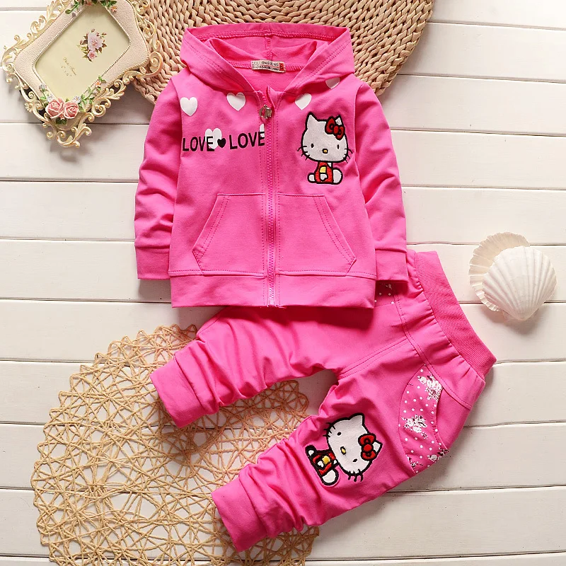 

2PCS Newborn Infant Baby Girls Clothes 2017 Spring Autumn Cartoon Full Sleeved Hooded Cardigan Hoodies + Pants Kids Tracksuits