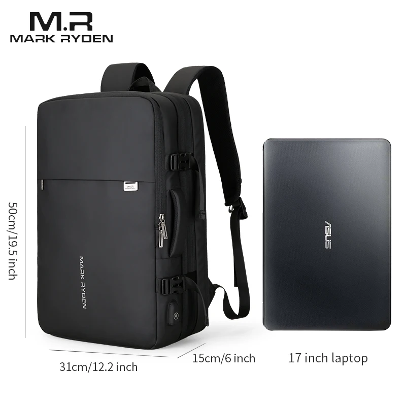 Mark Ryden hombre mochila ajuste 17 pulgadas portátil recarga USB Multi-capa de viajes espaciales hombre bolsa Anti-ladrón mochila