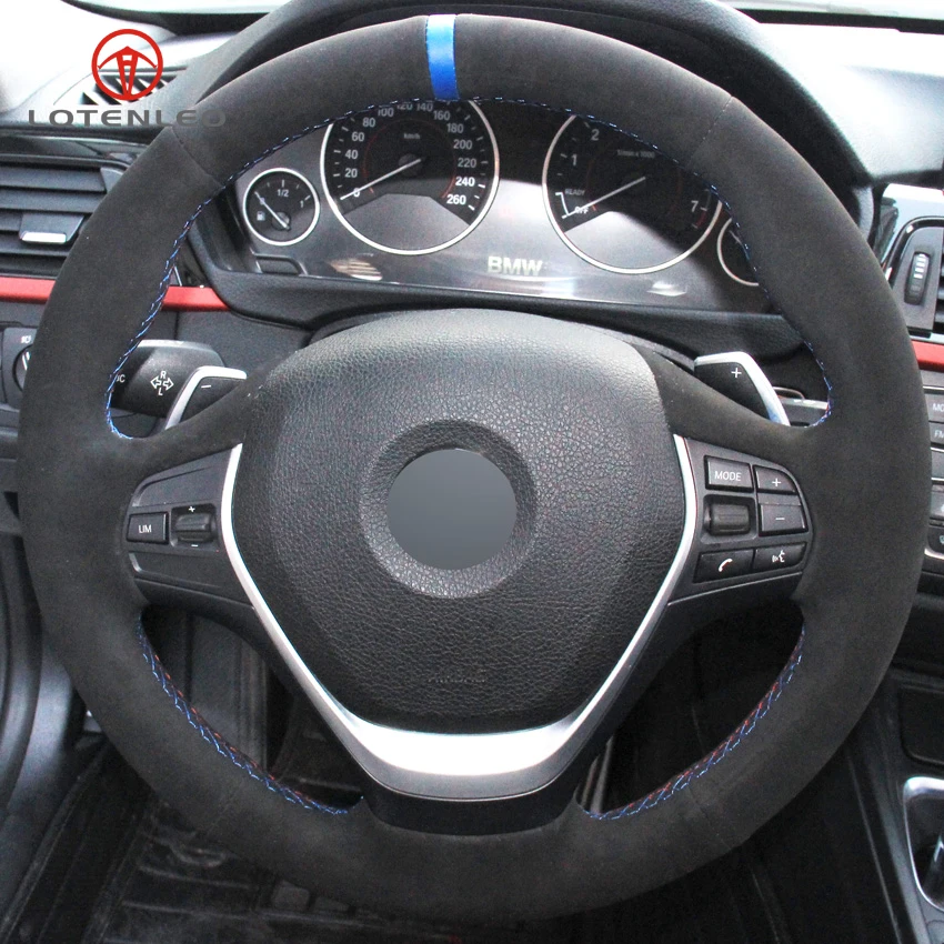 

LQTENLEO Black Suede DIY Hand-stitched Car Steering Wheel Cover for BMW 316i 320i 328i 320d F20 F45 F30 F31 F34 F32 F33 F36