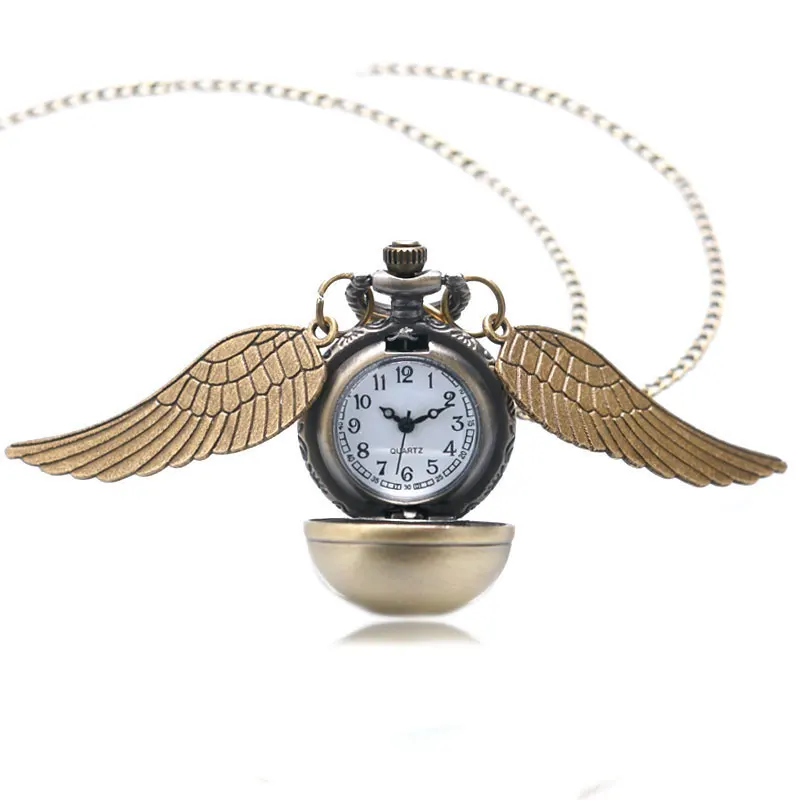 Theme Golden Ball with Wings Design Quartz Pocket Watch With Swaeter
