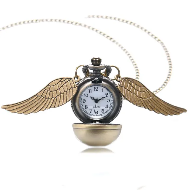 Theme Golden Ball with Wings Design Quartz Pocket Watch With Swaeter Necklace Ch Theme Golden Ball with Wings Design Quartz Pocket Watch With Swaeter Necklace Ch