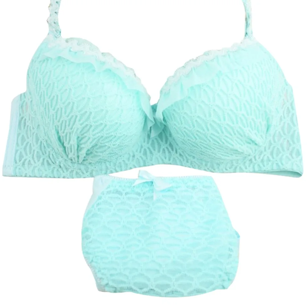 New 3/4 Cup Women Lingerie Ruffle Push-Up Bra Lace Underwear Underwired Bra Sets+Panties