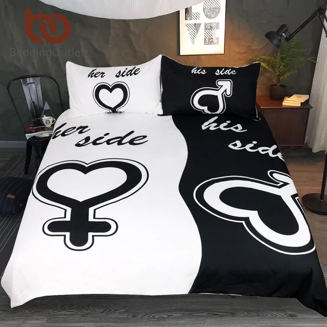 beddingoutlet 3 pieces black white bedding set his & her side