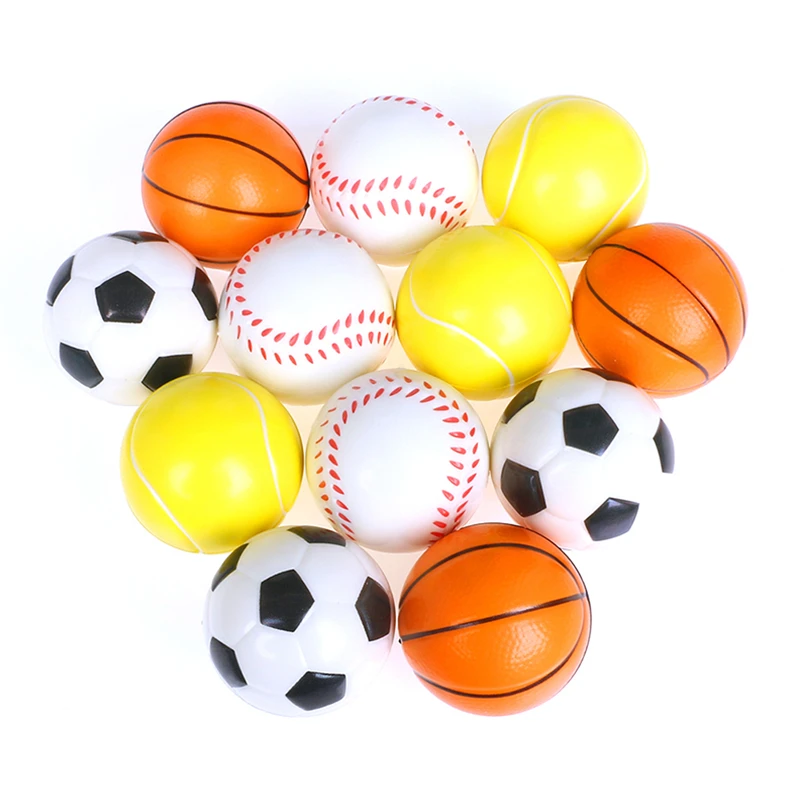 12pcs 6.3CM Anti Stress Relief Squeeze Football Baseball Basketball Tennis Soccer Soft Rubber PU Foam Ball Toys for Boys Kids