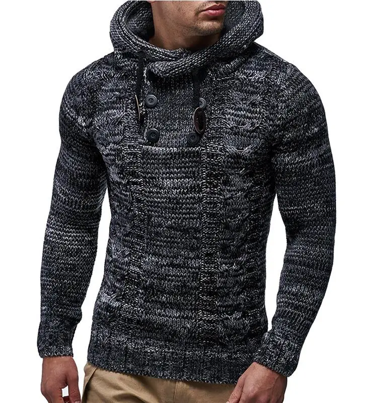 Unpadupe, осенне-зимний свитер с капюшоном, мужской брендовый Повседневный тонкий свитер, мужской теплый толстый свитер с декоративными пуговицами XXL - Цвет: Черный