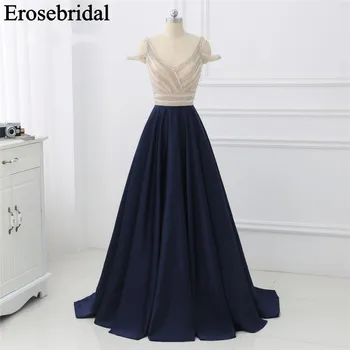 

Red/Navy A Line Formal Dress Evening Gown Elegant Evening Dress Long 2019 Beaded Bodice V Neck with Off Shoulder