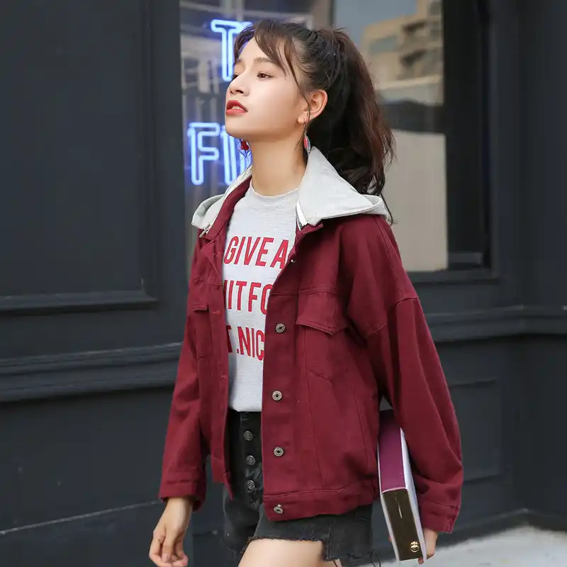 wine red denim jacket