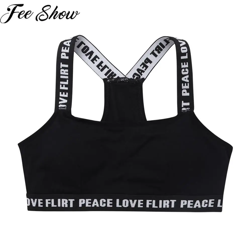 Teen Girls Soft Padded Cotton Letter Print Bra for Young Girls Puberty Growing Bras Underwear Training Bra Yoga Sports Gym Tops