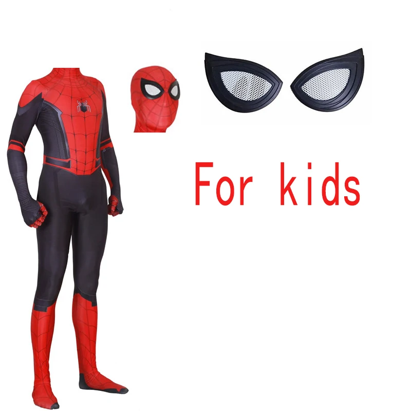 Взрослые дети паук вдали от дома Питер Паркер маска для косплея супергероя Zentai боди Хэллоуин костюм мужчины - Цвет: Removable mask kids