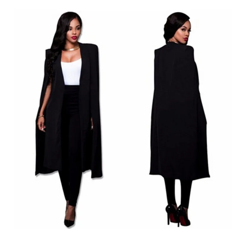 Feminino com Manteau Jaqueta de Manteau com Capuz e Fenda Blusão para Mulheres Blazer Longo Cabolsa Tamanho Grande S-2xl