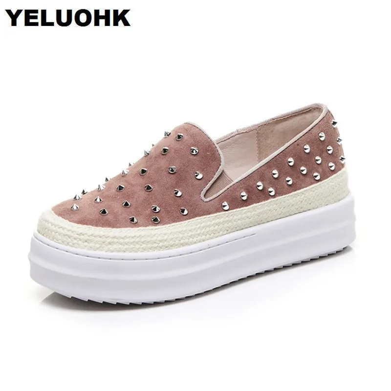 

Rivet Platform Shoes Women Handmade Spring Casual Shoes Women Flats Slip On Creepers Ladies Shoes