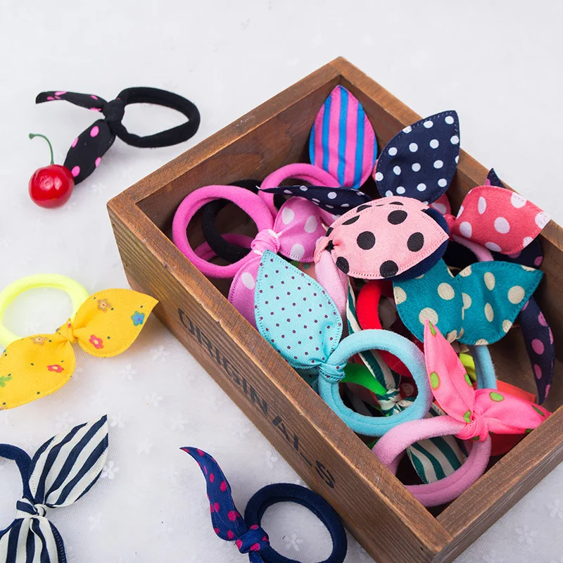 

10PCS/lot Girls Headwear Mix Styles Bow Dot Elastic Hair Bands Rabbit Ears Hair Accessories Ponytail Holder Rubber Bands Ropes