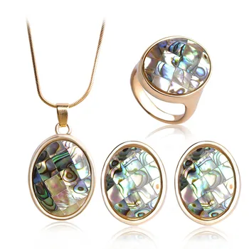 

Madrry Upscale Abalone Shell Gold Color Jewelry Sets Necklace Earrings Ring New Design Wedding Jewelry Sets French Hooks Brincos
