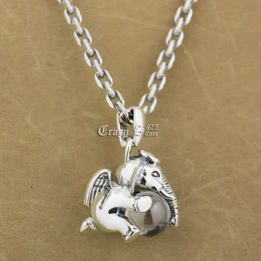 

925 Sterling Silver Lovely Dumbo White CZ Stone Pendant 9S107A 92.5% Sterling Silver Necklace 24 inches