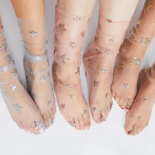 

2018 Newest Multi Women Glitter Thin Soft Star Sheer Mesh Tulle Socks Transparent Ultrathin Fishnet Visible Hosiery Socks Hot