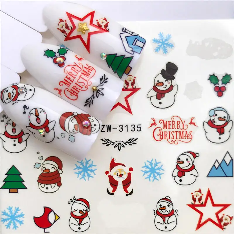 FWC 1 Sheet Christmas Snowflake Nail Sticker Santa Claus Deer Pattern Transfer Sticker Manicure Nail Art Decals