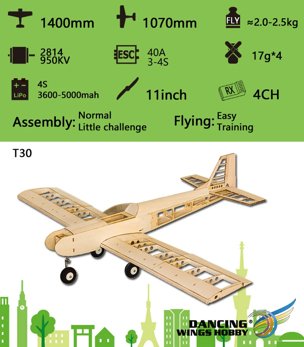 Радиоуправляемая модель самолета Balsawood Aeromodelling лазерная резка EP мощность размах крыльев 1,4 м тренировочный самолет T30