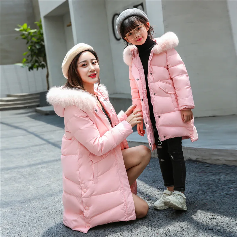 

Children New Winter Duck Down Jacket Parkas for Girl Hooded Thick Warm Feather Outerwear Coats Kids Parka Parent-child Clothing