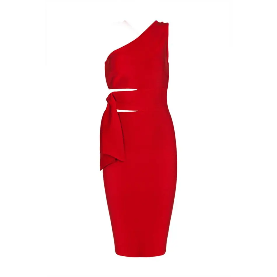 Новейшее вечернее летнее Бандажное платье знаменитостей без рукавов на одно плечо, сексуальное открытое платье для ночного клуба, женские платья - Цвет: Красный