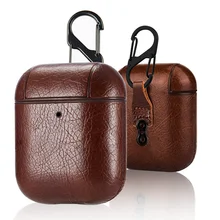 Защитная сумка кожаный чехол хранение наушников Портативный для Apple AirPods зарядка коробка анти-потеря чехол с крючком