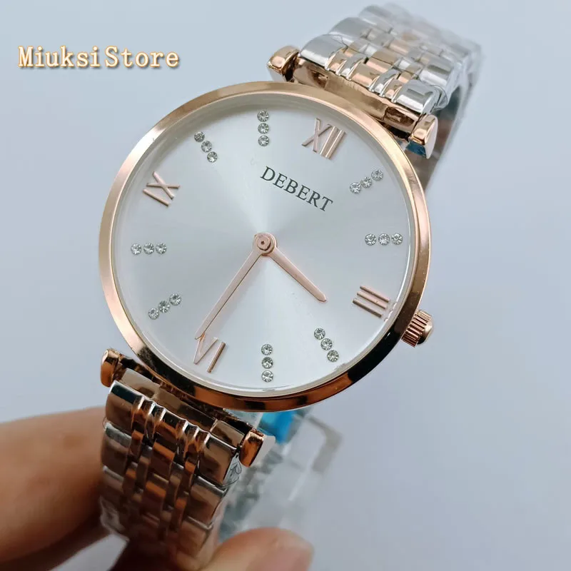 

New fashion luxury ladies quartz watch / ladies battery watch DEBERT 2905 with silver dial gold-plated case