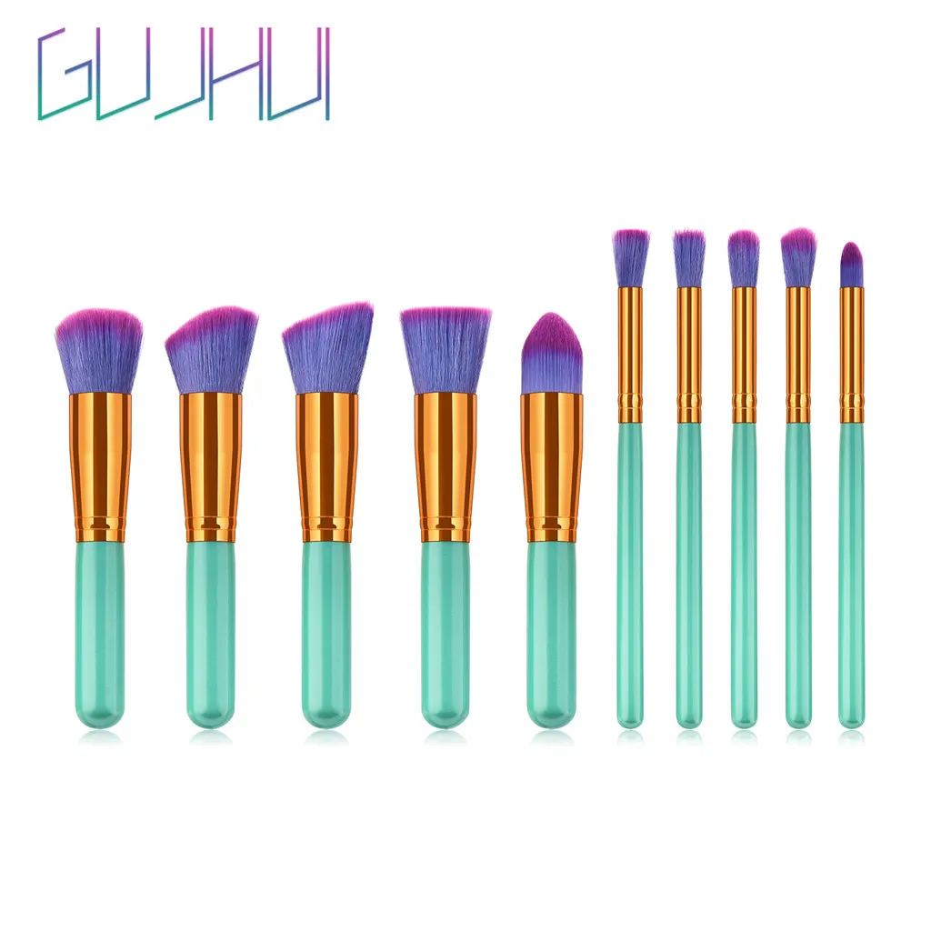 

GUJHUI 10PCS Pink Wooden Cosmetic Makeup Brush Foundation Powder Eyeshadow Brush кисти для макияжа makeup brush set W510