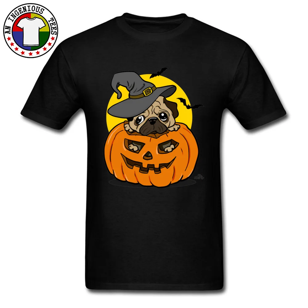 Halloween pug dog Autumn All Cotton O-Neck Tops Tees Short Sleeve Custom T Shirt New Design Camisa T-shirts Drop Shipping Halloween pug dog black