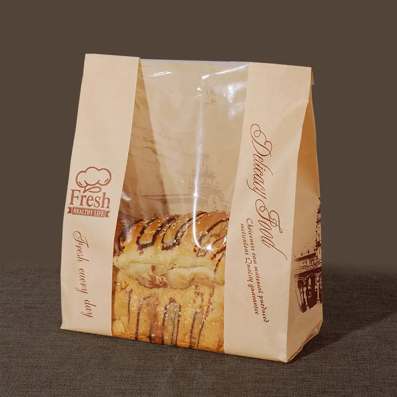 

1000 pcs kraft paper bag with window Baking Packaging Donut Leisure Food bread bags Toast Bag Printed Package for Bakery