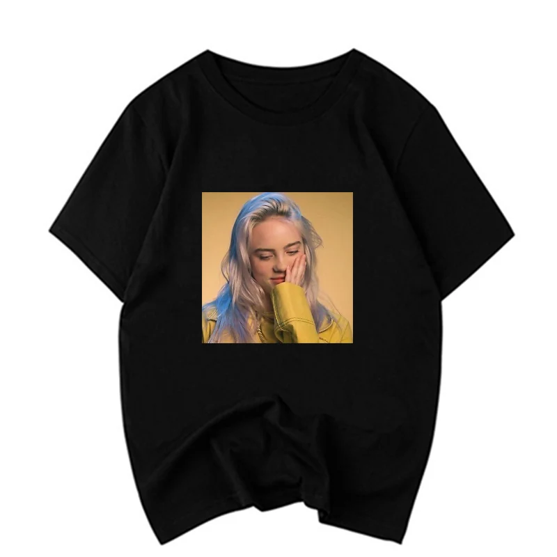 black Billie Eilish футболка с изображением глаз океана Мужская мода Billie Eilish портретная черная хлопковая с круглым вырезом Уличная Повседневная футболка высокого качества - Цвет: black
