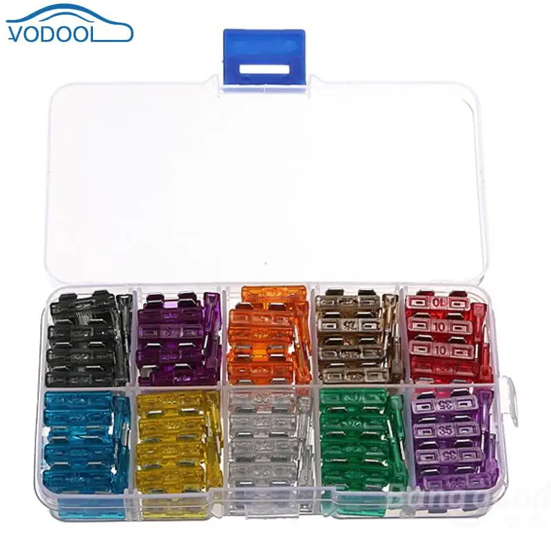 

100pcs Zn alloy Assorted Car Medium Blade Fuse Box Assortment 2A 3A 5A 7.5A 10A 15A 20A 25A 30A 35A Automotive Accessaries