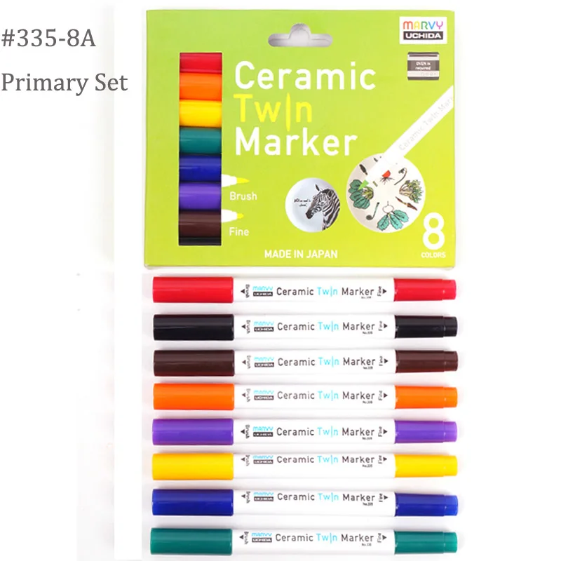 8 цветов Marvy керамический двойной маркер кисть и тонкий наконечник Перманентная Краска Ручка для фарфоровые тарелки и другие стекла и Diy - Цвет: 335-8A