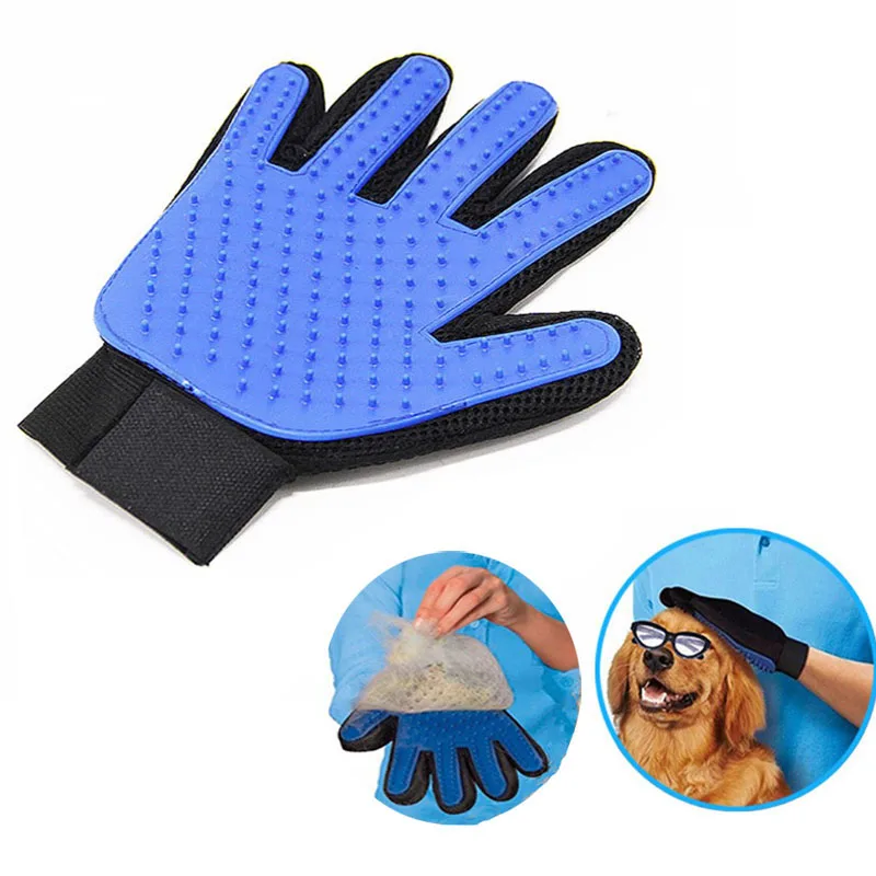 Щетка для ухода за домашними животными, собаками, кошками, гребень, перчатка для чистки, массажная перчатка для ухода за домашними животными, перчатки для чистки пальцев, перчатки для кошачьей шерсти - Цвет: Blue Right Hand