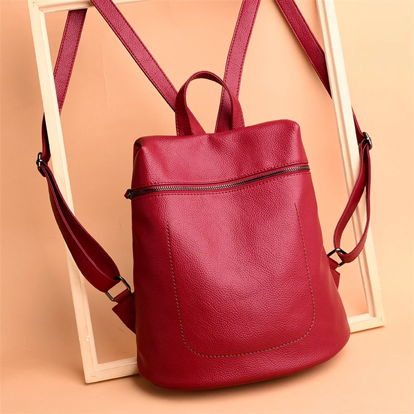 Модный рюкзак с защитой от кражи, Женский брендовый кожаный рюкзак, Женская Большая вместительная сумка для книг, простые сумки на плечо для женщин, Mochila